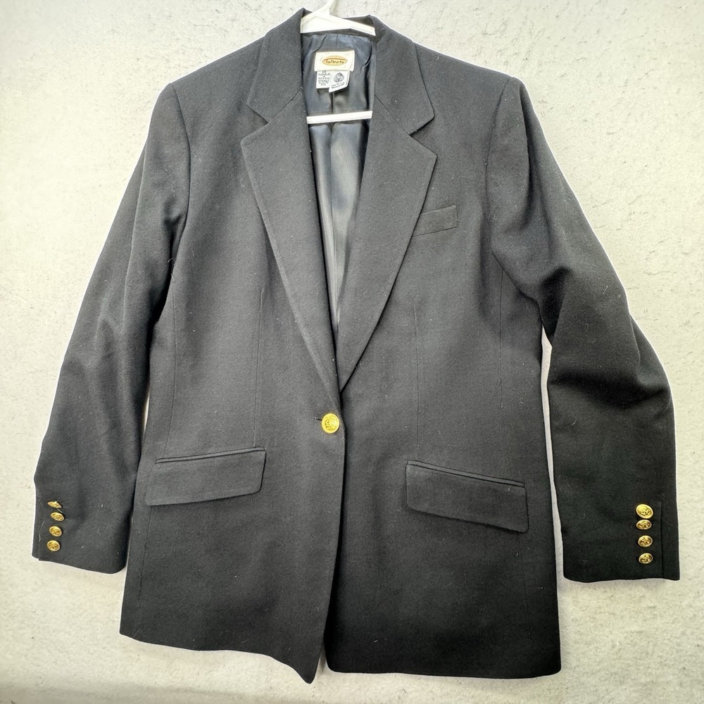 Talbots Size‎ 10 Black Blazer Single Gold Button 100% Wool Career Office Jacket - Picture 8 of 9